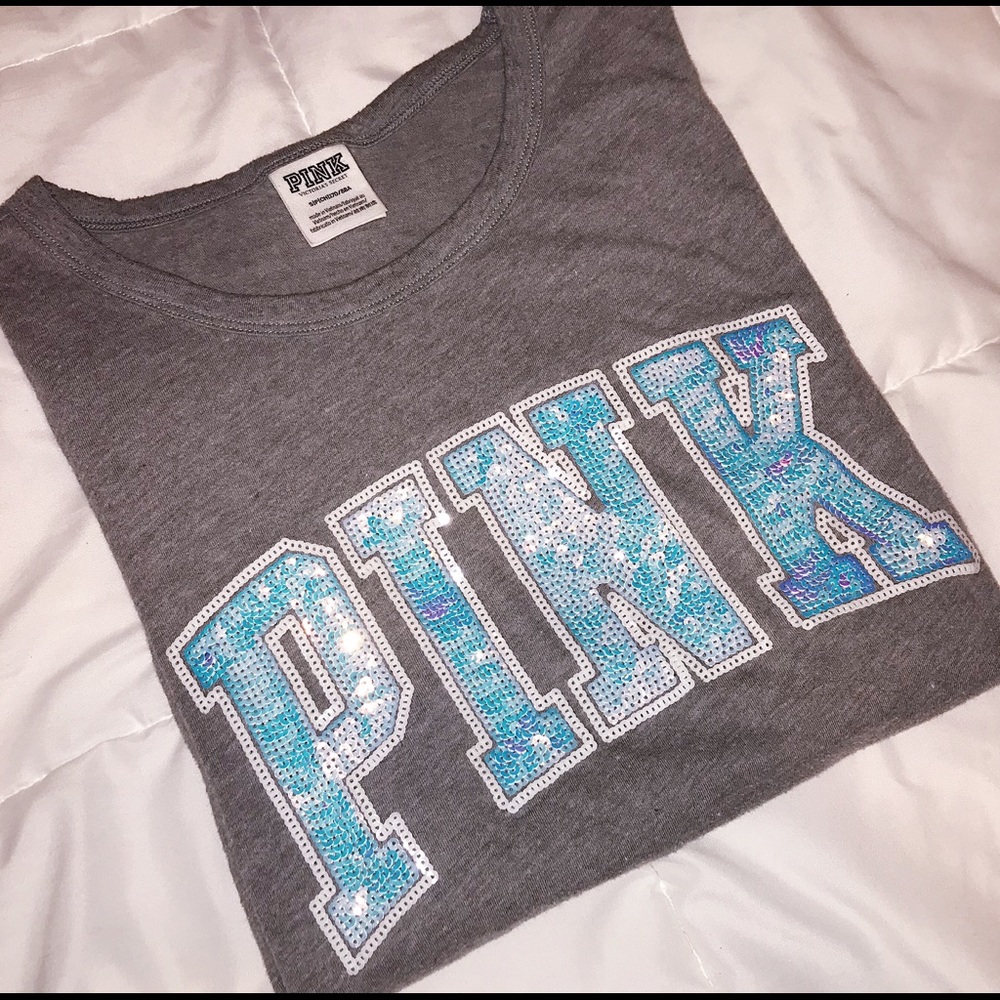 grey victoria's secret pink shirt w sequins
